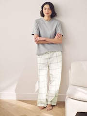 Ecru Check Soft Pyjama Bottoms with Wool - Image 1 of 7