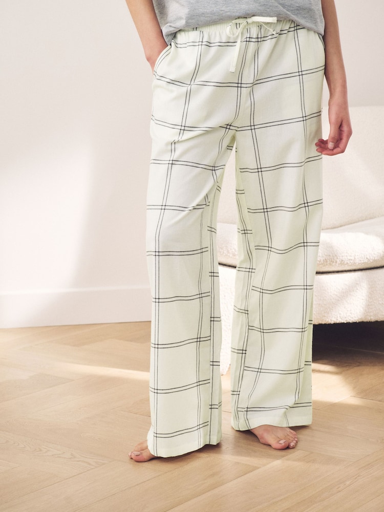 Ecru Check Soft Pyjama Bottoms with Wool - Image 2 of 7