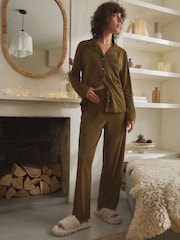 Olive Green Sandwash Button Through Pyjamas - Image 1 of 10