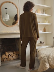 Olive Green Sandwash Button Through Pyjamas - Image 2 of 10