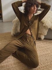 Olive Green Sandwash Button Through Pyjamas - Image 4 of 10