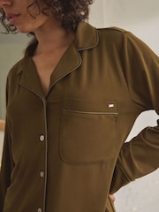 Olive Green Sandwash Button Through Pyjamas - Image 5 of 10