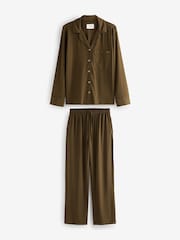 Olive Green Sandwash Button Through Pyjamas - Image 6 of 10