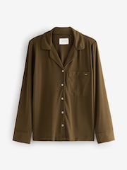 Olive Green Sandwash Button Through Pyjamas - Image 7 of 10