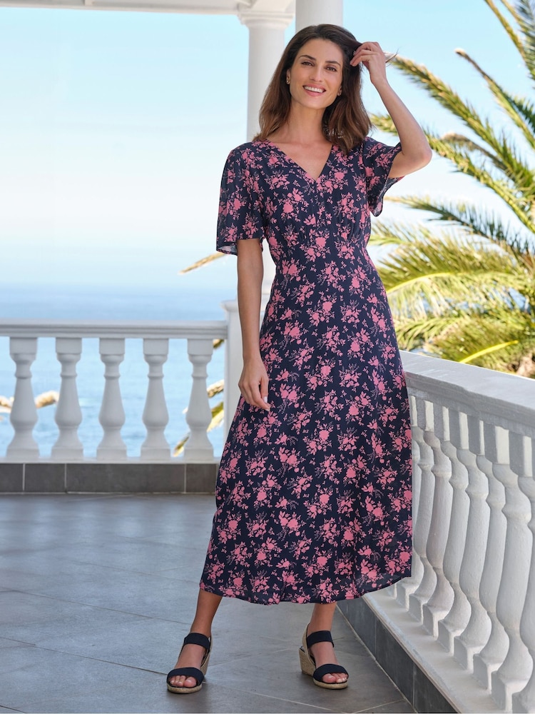 Pure Collection Blue Printed Tie Back Dress - Bild 1 von 3