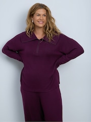 Live Unlimited Purple Plum Half Zip Supersoft Jumper - Image 5 of 6
