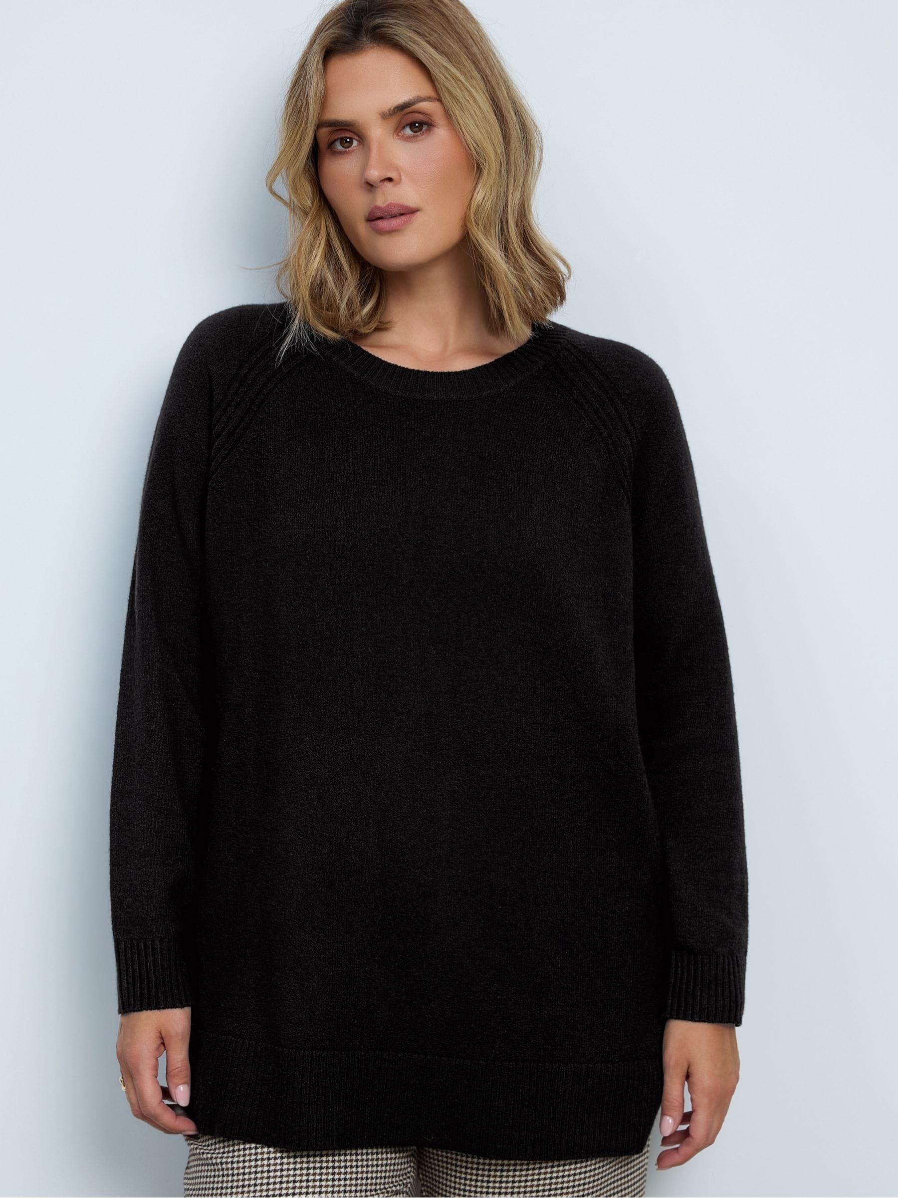Buy Live Unlimited Black Crew Neck Seam Detail Knitted Jumper from