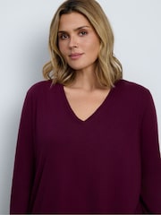 Live Unlimited Red Cotton Slub V-Neck Longline Top - Image 3 of 5