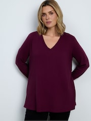 Live Unlimited Red Cotton Slub V-Neck Longline Top - Image 4 of 5
