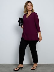 Live Unlimited Red Cotton Slub V-Neck Longline Top - Image 5 of 5