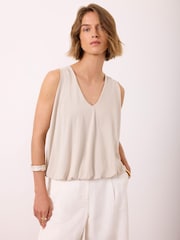 Mint Velvet Natural V-Neck Bubble Hem Top - Image 1 of 7