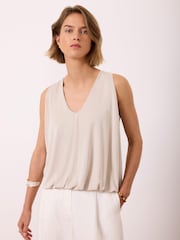 Mint Velvet Natural V-Neck Bubble Hem Top - Image 2 of 7