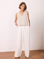 Mint Velvet Natural V-Neck Bubble Hem Top - Image 3 of 7