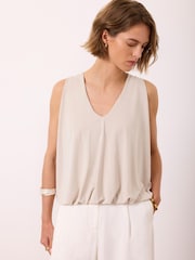 Mint Velvet Natural V-Neck Bubble Hem Top - Image 5 of 7