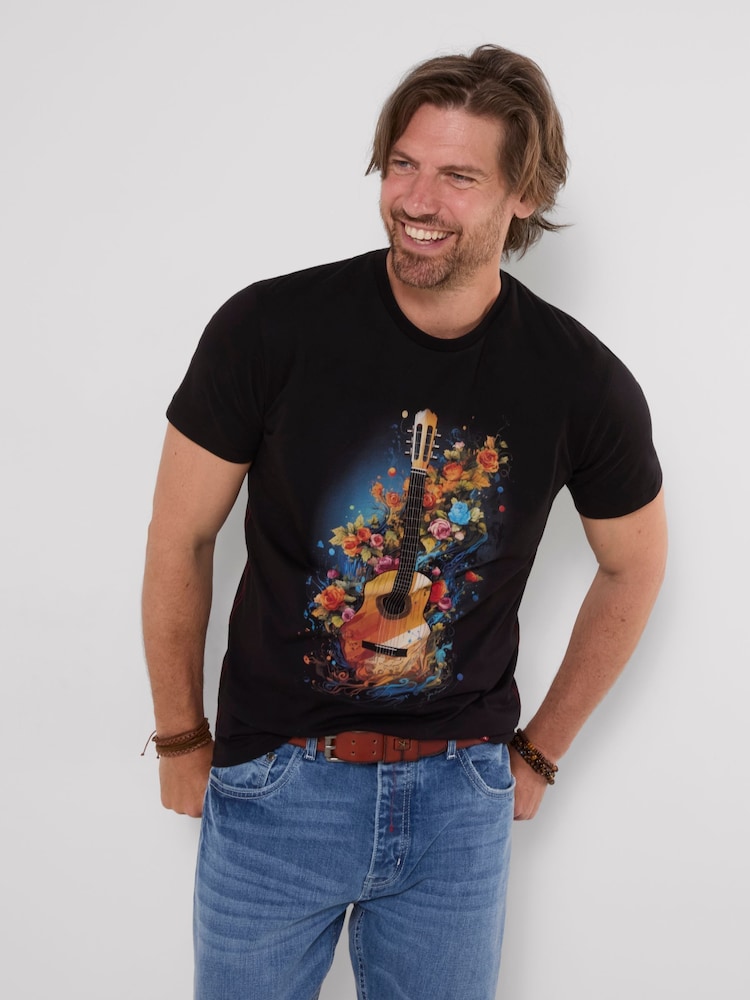 Joe Browns Black Floral Guitar T-Shirt - Image 1 of 5