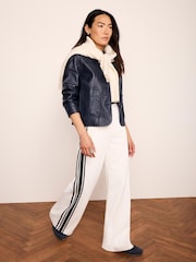Mint Velvet White Side Stripe Wide Trousers - Image 1 of 7