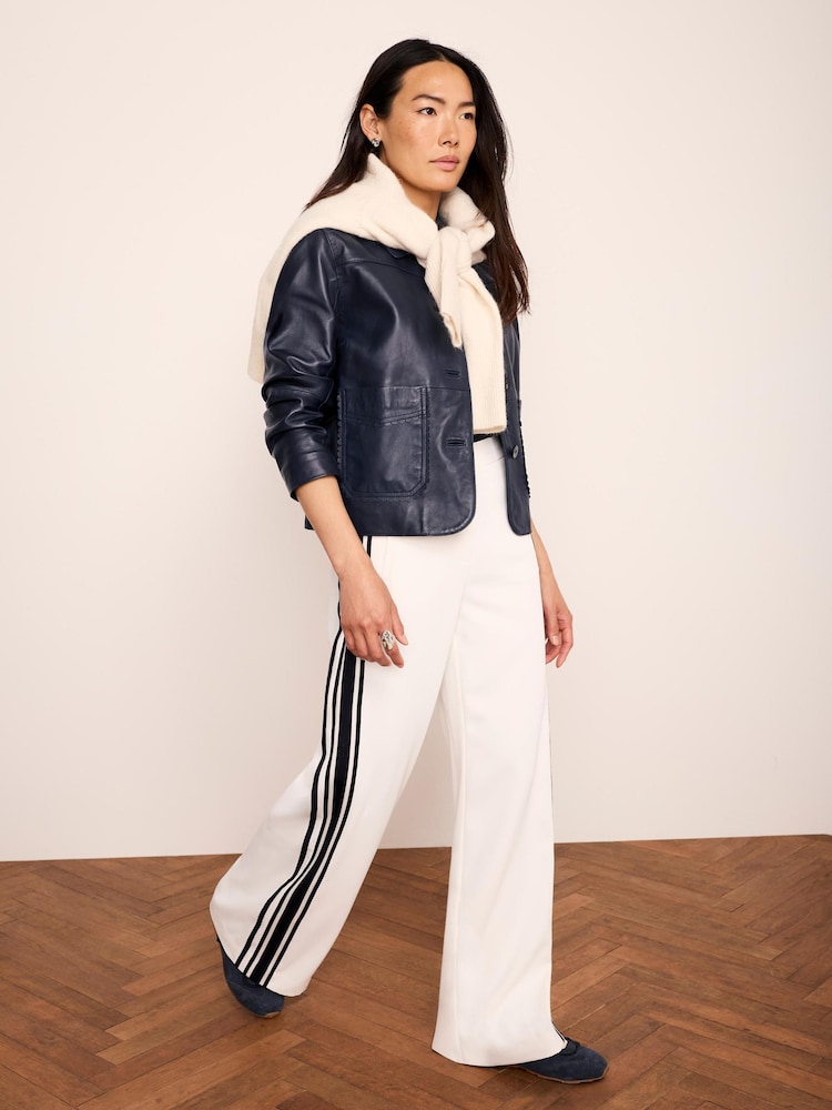 Mint Velvet White Side Stripe Wide Trousers - Image 1 of 7