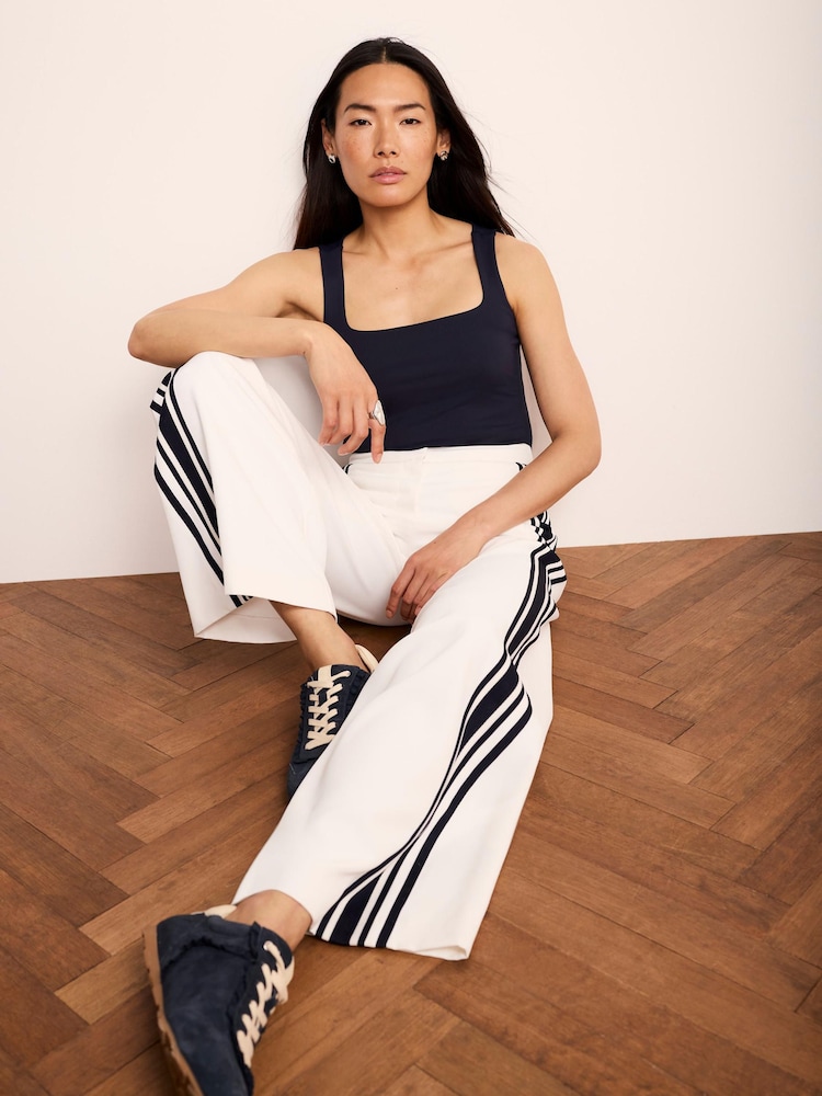 Mint Velvet White Side Stripe Wide Trousers - Image 2 of 7