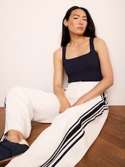 Mint Velvet White Side Stripe Wide Trousers - Image 4 of 7