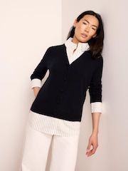 Mint Velvet Blue Cotton Blend Layered Knit Shirt - Image 2 of 7