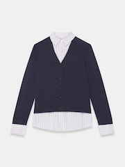 Mint Velvet Blue Cotton Blend Layered Knit Shirt - Image 6 of 7