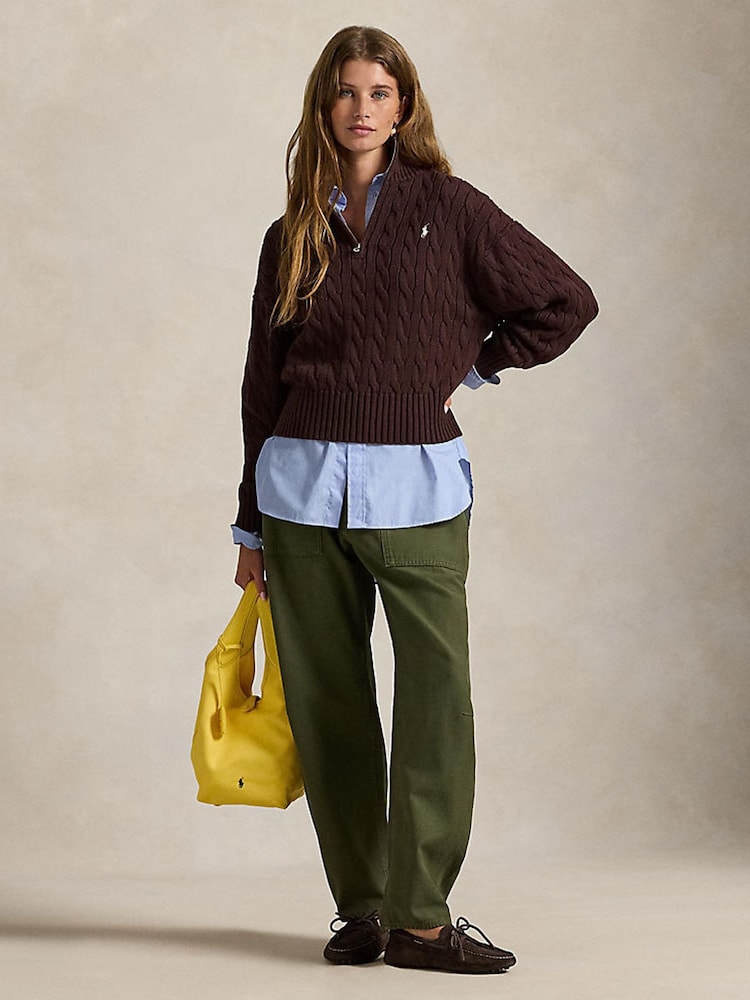 Polo Ralph Lauren Brown Cable-Knit Cotton Quarter-Zip Sweater - Image 2 of 6