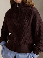 Polo Ralph Lauren Brown Cable-Knit Cotton Quarter-Zip Sweater - Image 3 of 6