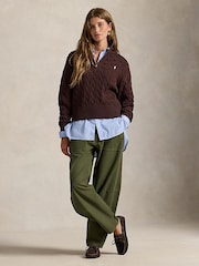 Polo Ralph Lauren Brown Cable-Knit Cotton Quarter-Zip Sweater - Image 4 of 6