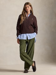 Polo Ralph Lauren Brown Cable-Knit Cotton Quarter-Zip Sweater - Image 5 of 6