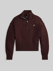 Polo Ralph Lauren Brown Cable-Knit Cotton Quarter-Zip Sweater - Image 6 of 6