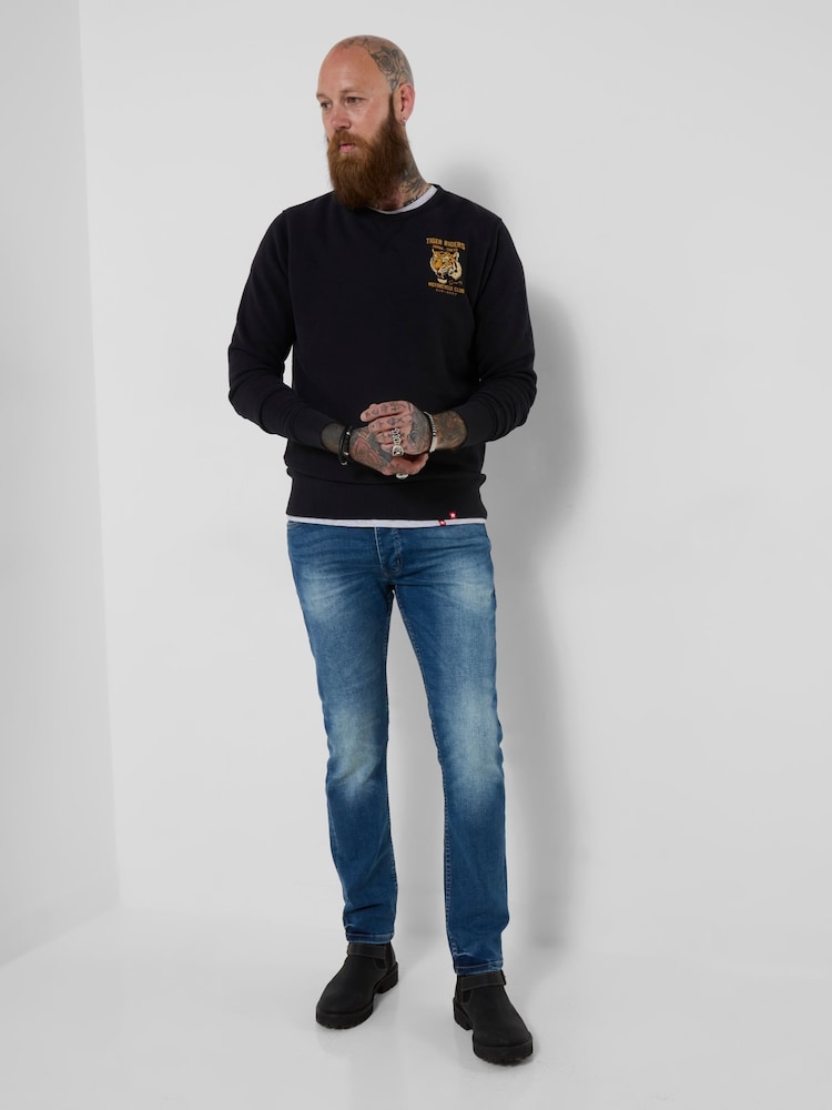 Joe Browns Black Tiger Riders Back Print Crew Sweat Top - Image 2 of 6 Joe Browns Black Tiger Riders Back Print Crew Sweat Top - Image 2 of 6