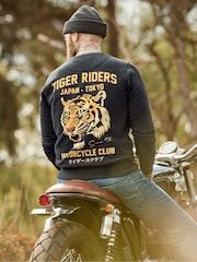 Joe Browns Black Tiger Riders Back Print Crew Sweat Top - Image 5 of 6