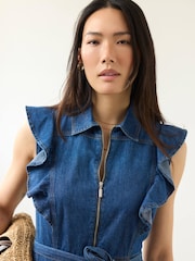Mint Velvet Blue Denim Ruffle Maxi Shirt Dress - Image 5 of 7