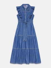 Mint Velvet Blue Denim Ruffle Maxi Shirt Dress - Image 6 of 7
