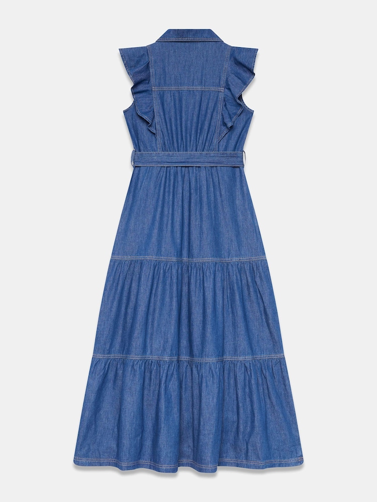 Mint Velvet Blue Denim Ruffle Maxi Shirt Dress - Image 7 of 7