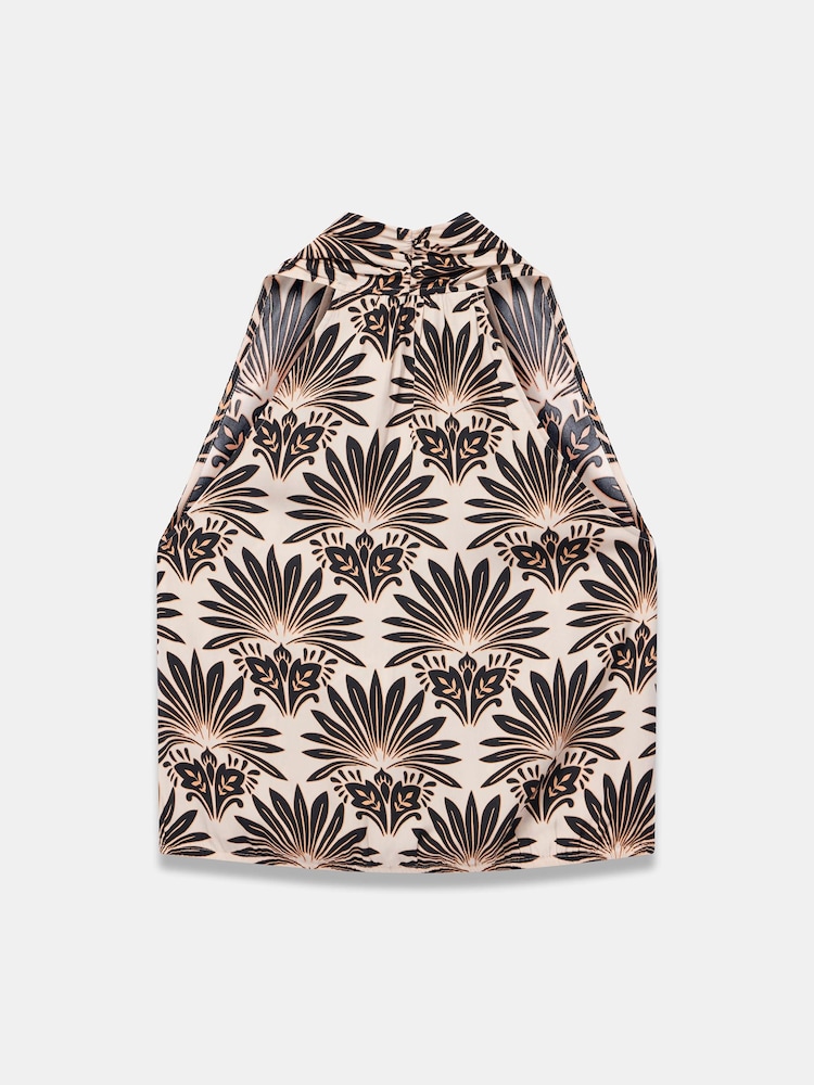 Mint Velvet Black Satin Geo Print Halter Top - Image 8 of 8