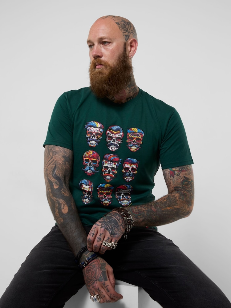 Joe Browns Green Dapper Skull T-Shirt - Image 1 of 5 Joe Browns Green Dapper Skull T-Shirt - Image 1 of 5