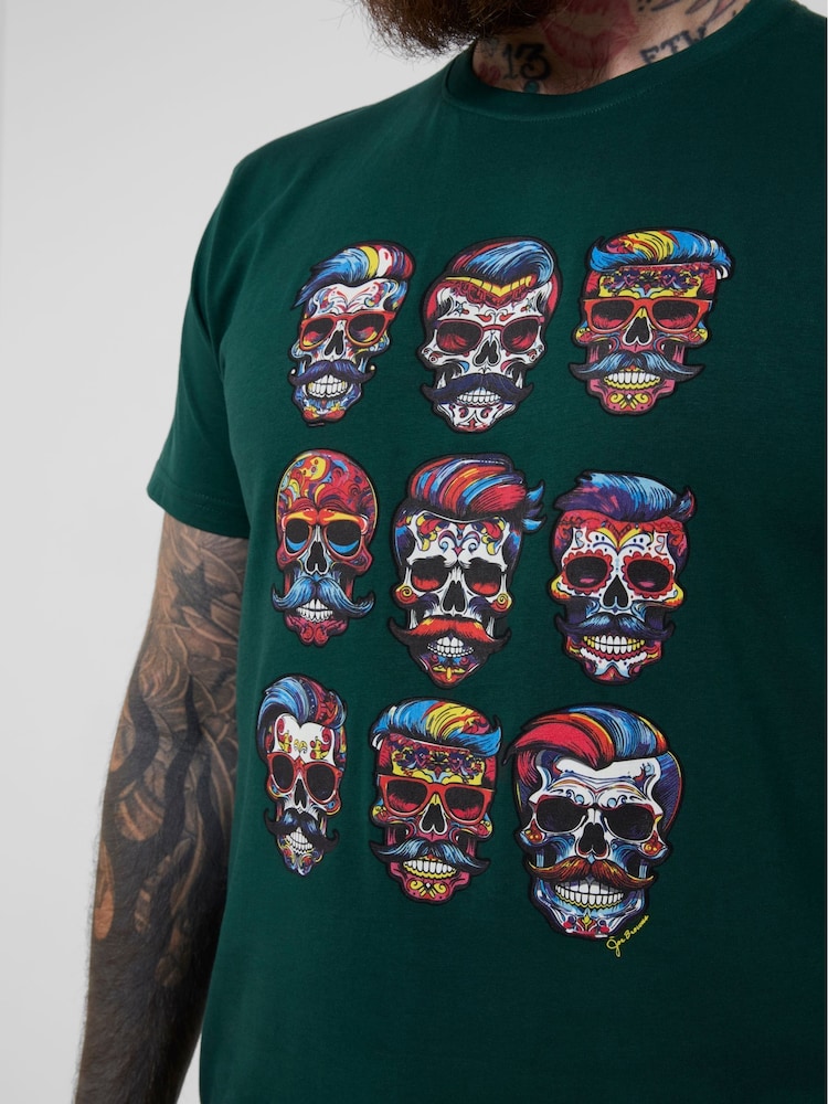 Joe Browns Green Dapper Skull T-Shirt - Image 2 of 5 Joe Browns Green Dapper Skull T-Shirt - Image 2 of 5