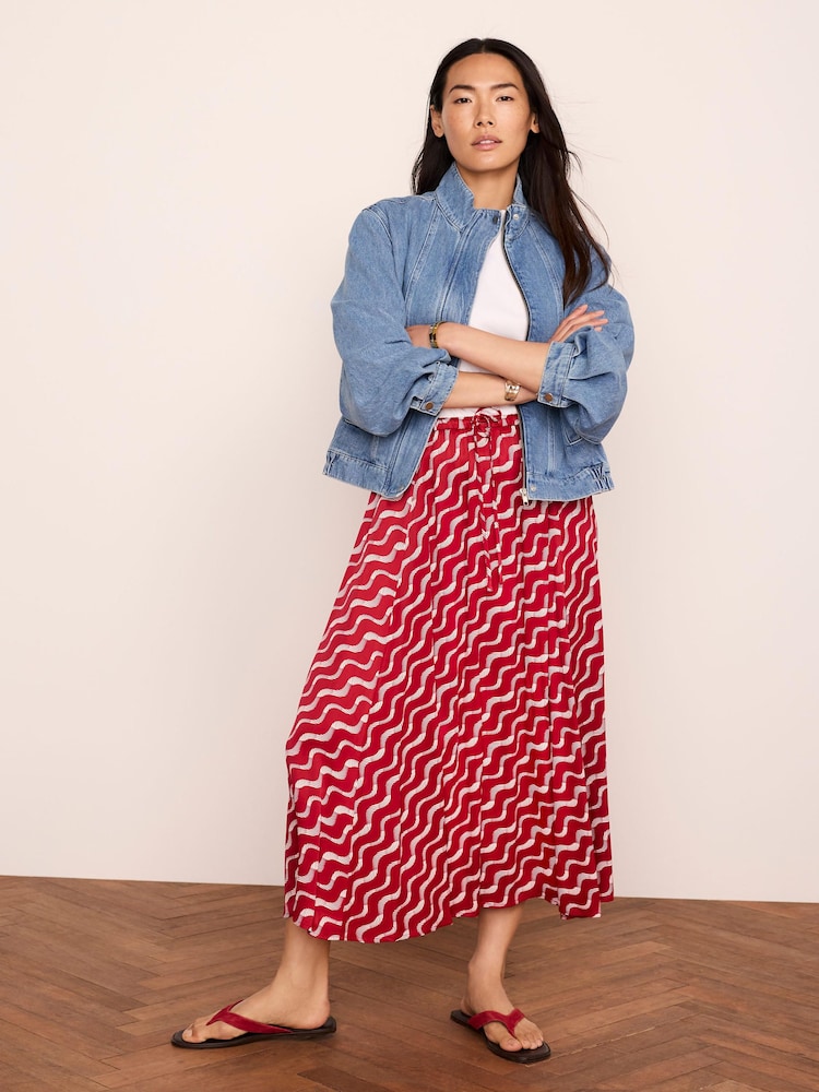 Mint Velvet Red Satin Printed Maxi Skirt - Image 1 of 7