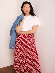 Mint Velvet Red Satin Printed Maxi Skirt - Image 3 of 7