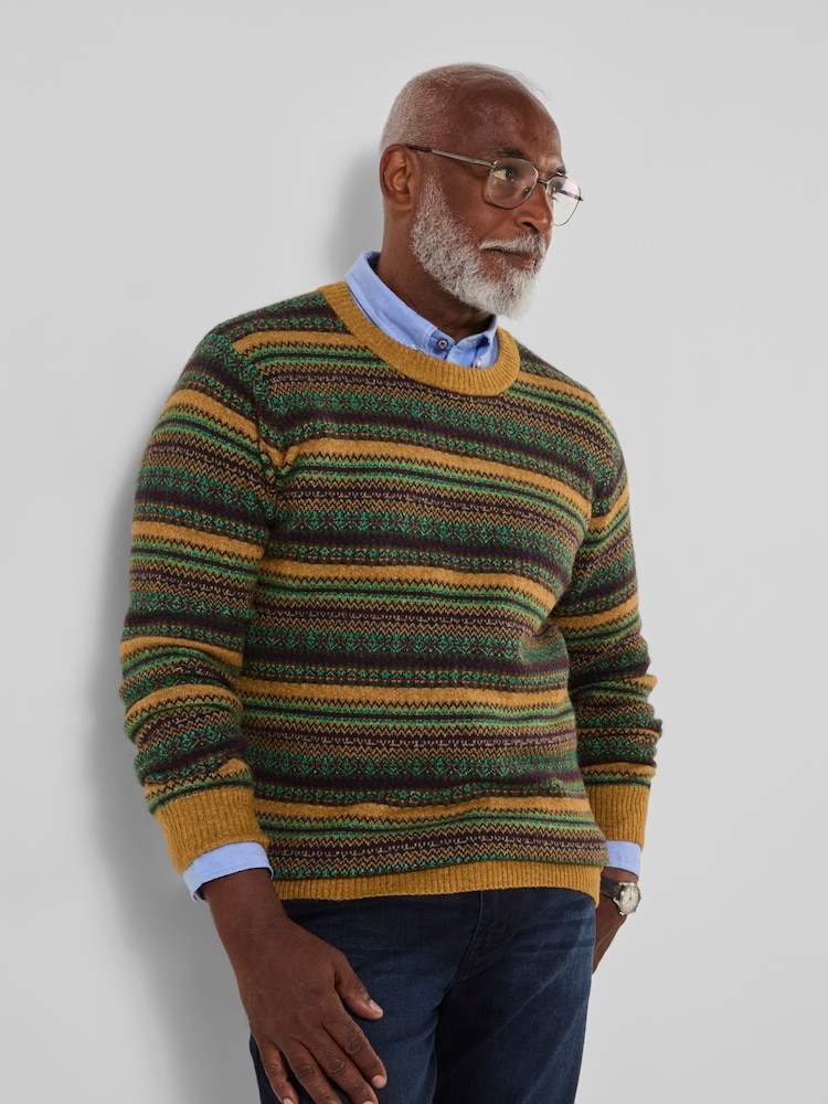 Joe Browns Yellow Fantastic Fairisle Crew Neck Jumper - Image 1 of 5 Joe Browns Yellow Fantastic Fairisle Crew Neck Jumper - Image 1 of 5