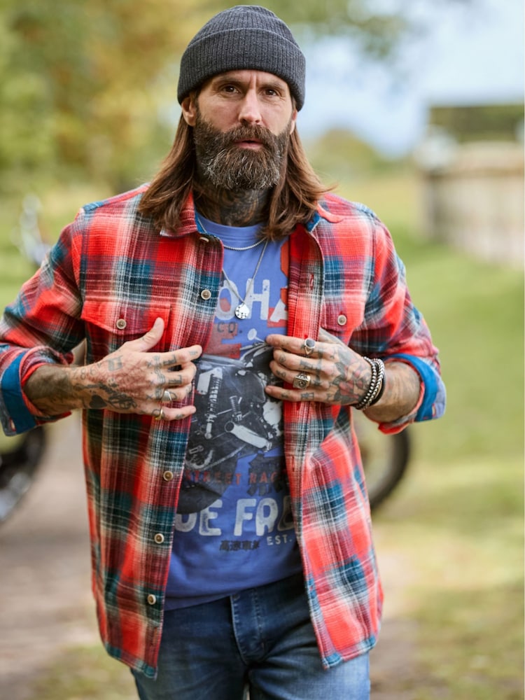 Joe Browns Red Wayfarer Waffle Check Shirt - Image 1 of 8 Joe Browns Red Wayfarer Waffle Check Shirt - Image 1 of 8