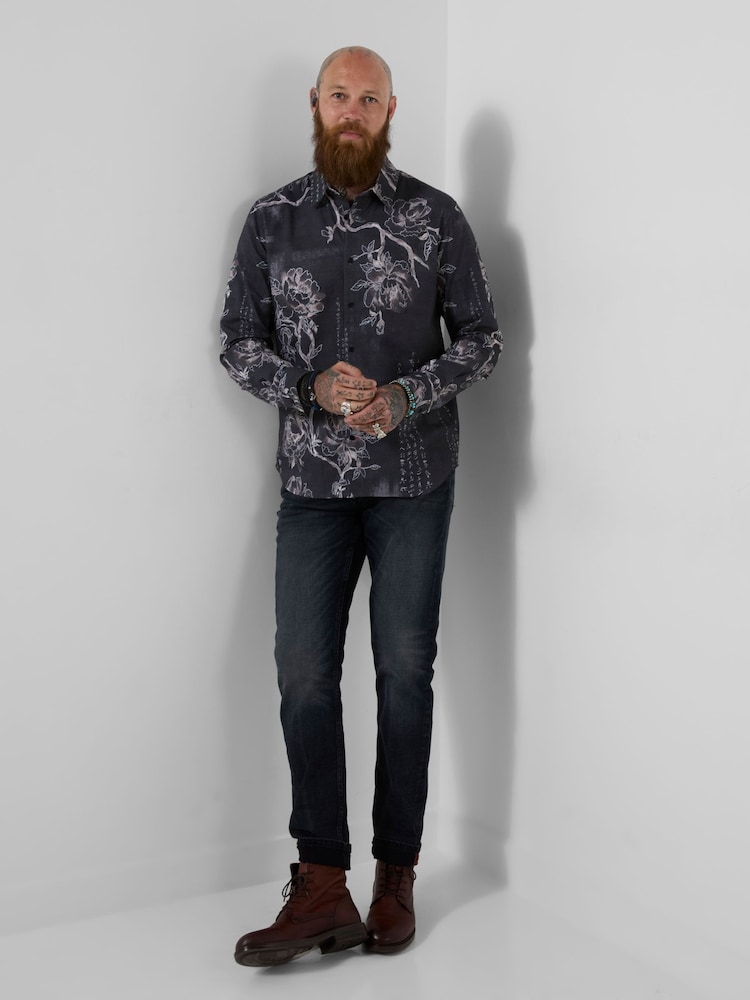 Joe Browns Grey Japanese Floral Print Shirt - Image 2 of 5