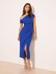Koboltblå - Lipsy Off The Shoulder Samlet talje Midi Kjole - Billede 2 af 4