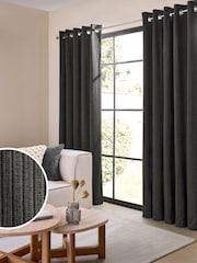 Charcoal Grey Chunky Cord Eyelet Lined Curtains - Image 2 of 7