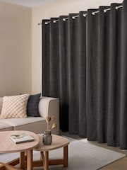 Charcoal Grey Chunky Cord Eyelet Lined Curtains - Image 4 of 7