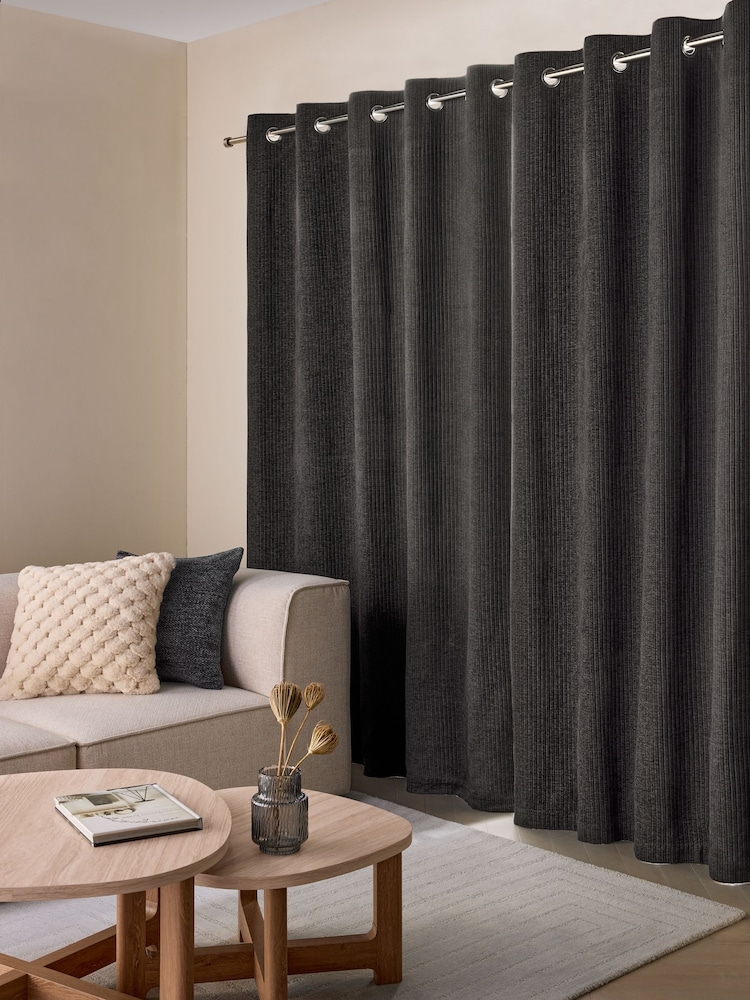 Charcoal Grey Chunky Cord Eyelet Lined Curtains - Image 4 of 7