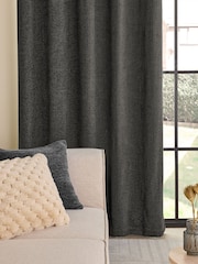 Charcoal Grey Chunky Cord Eyelet Lined Curtains - Image 5 of 7