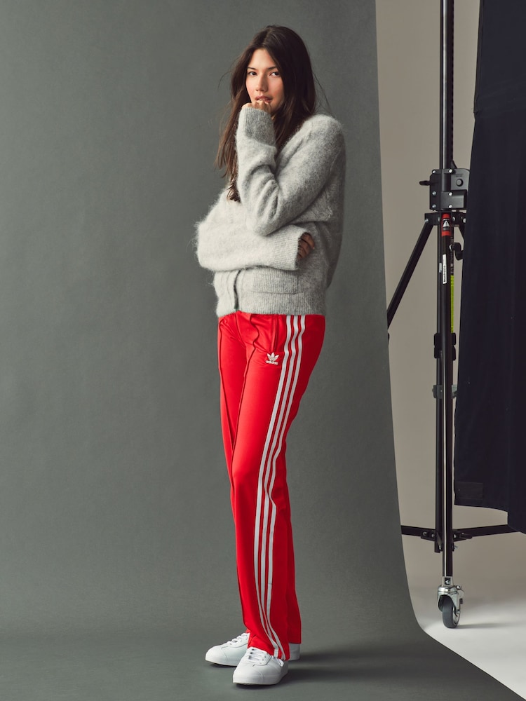 adidas Red Straight Firebird 3 Stripe Straight Trackpants - Image 1 of 9