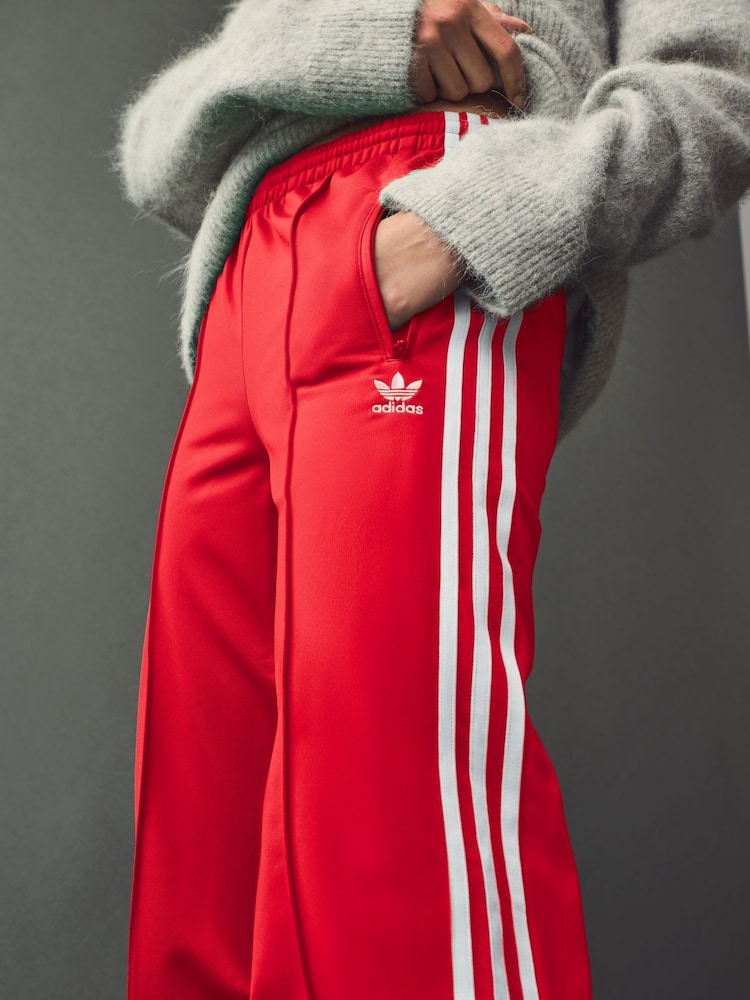 adidas Red Straight Firebird 3 Stripe Straight Trackpants - Image 3 of 9